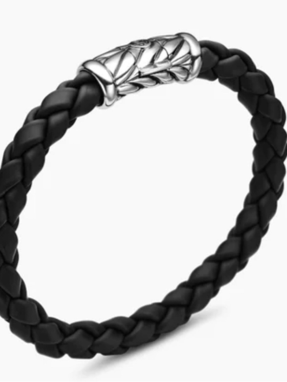 David Yurman Black Braided Leather Bracelet with Silver Cable Clasp